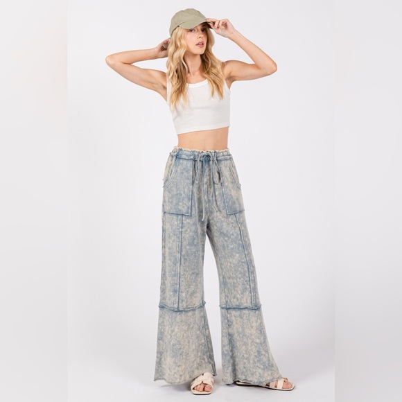 SAGE + FIG Mineral Washed Terry Wide Leg Pants - Picture 2 of 5